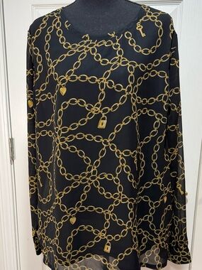 Banana Republic Black Blouse with Gold Chain Print